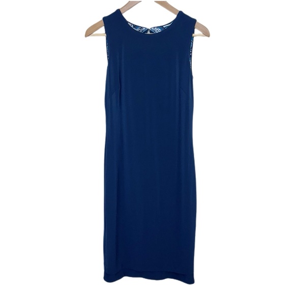 WHBM Reversible Scarf Print Sheath Dress Midi Navy Petrol Blue Size S - Picture 11 of 16